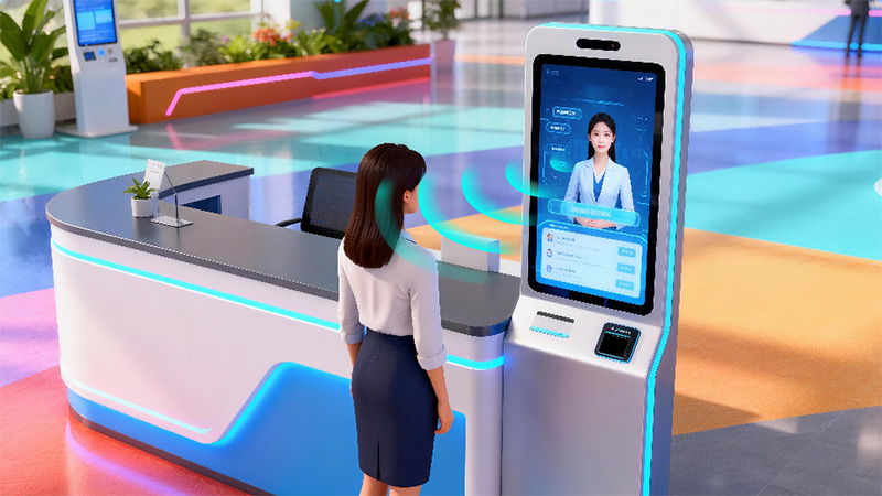 自助服務終端集成清聽聲學定向發聲技術示意圖