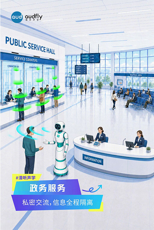 清聽聲學定向發聲技術應用于政務服務窗口，實現窗口間精準傳音，保護辦事隱私