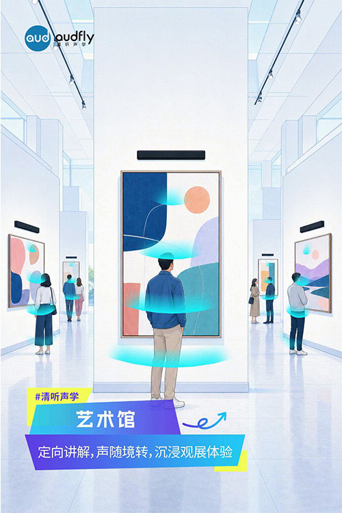 清聽聲學定向發聲技術應用于博物館和藝術館展品講解，實現走到哪聽到哪的沉浸式觀展體驗