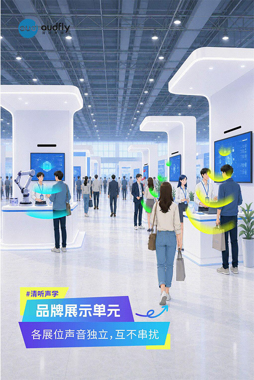 清聽聲學定向發聲技術應用于品牌展示區，實現獨立聲音區域，提升品牌展示體驗