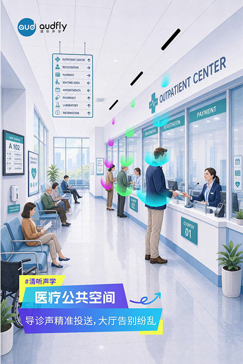 清聽聲學定向發聲技術應用于醫院公共空間，實現精準導診，營造安靜舒適的就診環境
